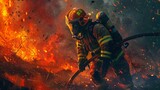 Close-up of fireman worker portrait. Emergency assistance, saving lives in a fire