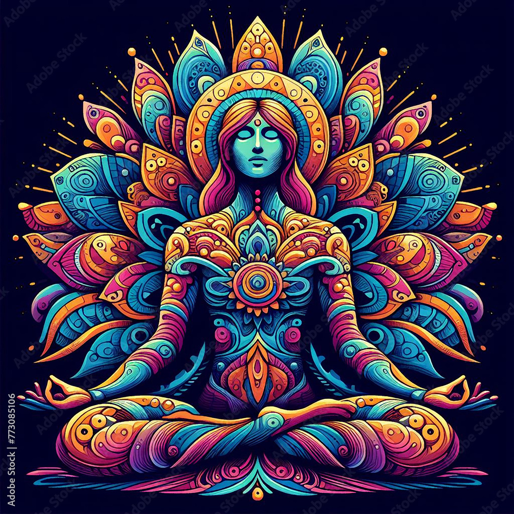 Meditation illustration created with colorful motifs
