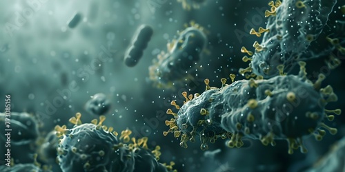 Electron microscope image of virus molecules in human body highlighting dangerous diseasecausing bacteria. Concept Electron Microscopy, Virus Molecules, Human Body, Disease-causing Bacteria