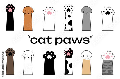 Collection cute cat paws doodle colorful character