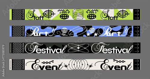 Control ticket in hand. Sticker for music concerts, events and parties. Vector set tickets