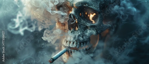 Noxious narrative, a skull in smoke trailing off a cigarette