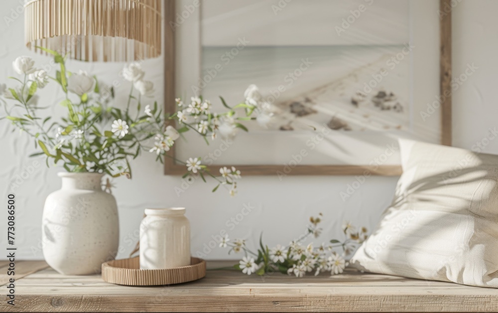 Mockup frame close up in coastal style home interior background, 3d render Mockup frame close up in coastal style home interior background, 3d render