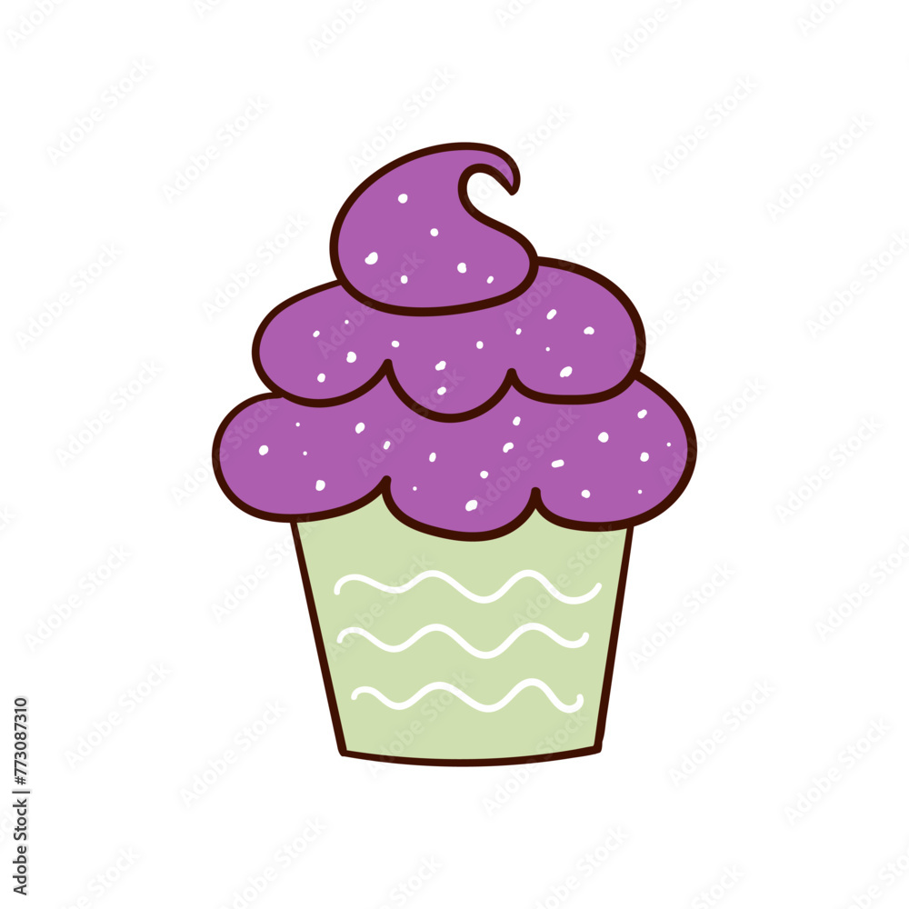 Hand-drawn doodle cupcake style, muffin. Bright and delicious dessert, pastries Hand-drawn doodle cupcake style, muffin. Bright and delicious dessert, pastries