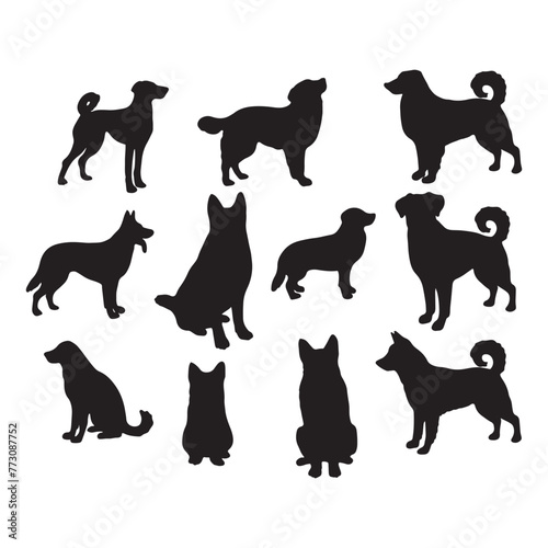 Isolated dogs on the white background. Dogs silhouettes. Vector EPS 10.	