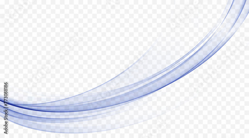 Abstract blue wave on a transparent background, a stream of blue wavy lines.