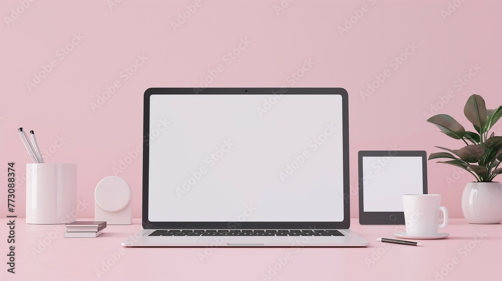 notebook, mockup, design with blank screen, 3D illustration notebook, mockup, design with blank screen, 3D illustration
