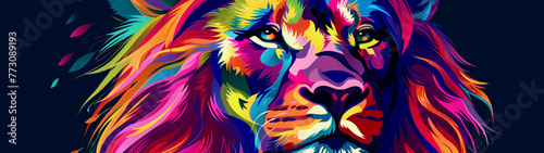 Colorful Lion Head Illustration in Psychedelic Art Style