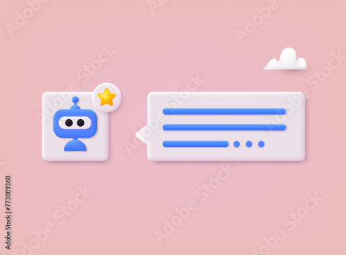 Online communication with chat bot concept. Online support or chatbot. Digital brain neural network, AI servers and robots technology, artificial bot mind. 3D Web Vector Illustrations.