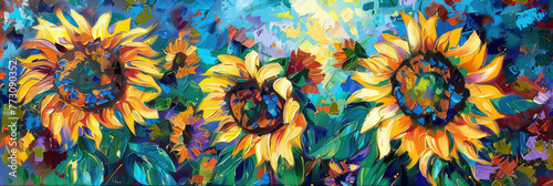 colorful sunflowers in style of a painting #773090352