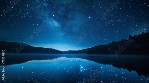 Sparkling Night Sky Above Lake