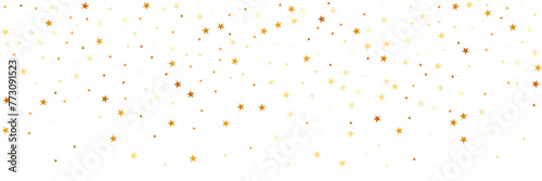 Confetti of golden stars. Chaotic abstract background with scattered elements of stars. Festive decor on a transparent background.