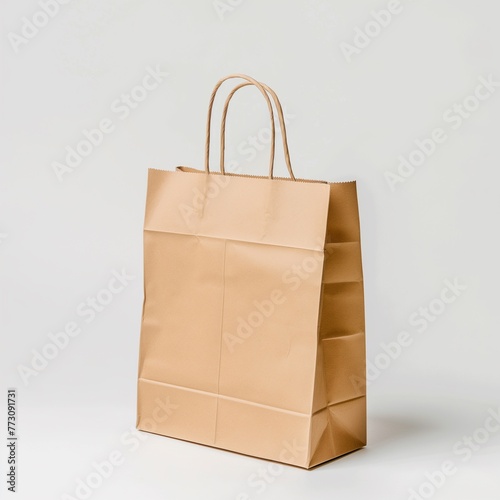 A paper bag set against a white background. Design mockup