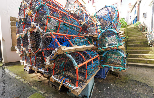 Lobster pots in a fishing village