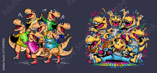 Vibrant vector dino disco delight. Generative AI.