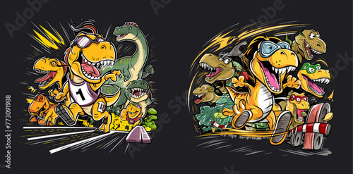 Dinosaur race day, Vector illustration. Generative AI.