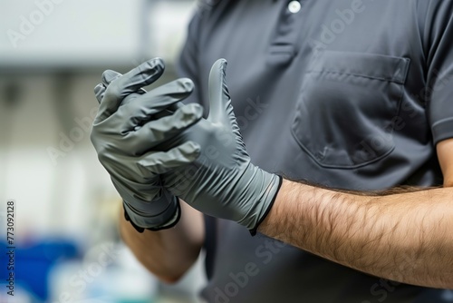 technician wears protective gloves for safety