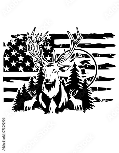 US Deer Duck Hunting | Outdoor Hunting | Deer Hunting | Antler | Hunting Scene | Deer Duck Hunt | Hunter Dad | Original Illustration | Vector and Clipart | Cutfile and Stencil
