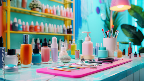 Organized and Colorful Nail Salon Station.
