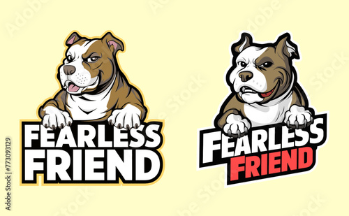 Set of fearless friend pitbull mascot vector illustration. Generative AI.