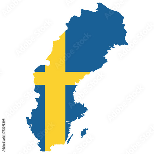 Sweden flag depicted on image of sweden map, showcasing the country's national flag. 