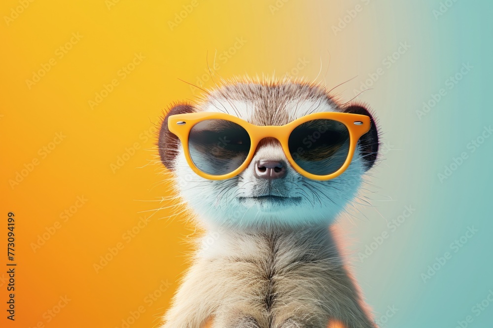 Funny 3D animal in sunglasses, summer, minimal space background