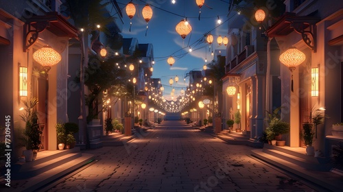 Festive ambiance created by lantern lights in streets and neighborhoods ai image