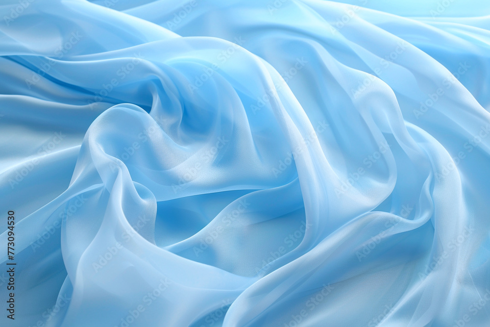 In the center of the image, a smooth flowing fabric design adorns a tranquil soft blue background In the center of the image, a smooth flowing fabric design adorns a tranquil soft blue background