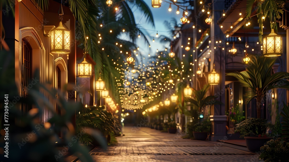 Streets and neighborhoods aglow with lantern lights for festive spirit ai image