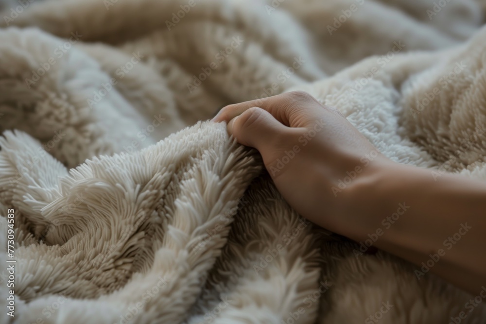 closeup of hand feeling the material of a soft sock
