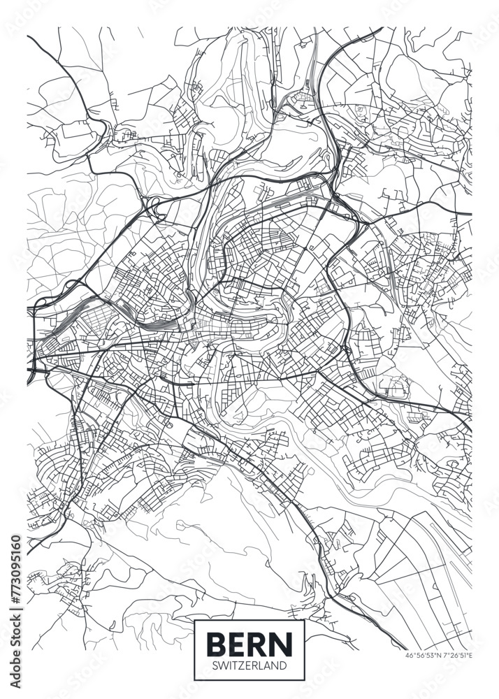 City map Bern, detailed urban planning travel vector poster design