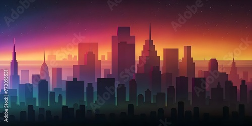 abstract night city skyline with skyscrapers and buildings
