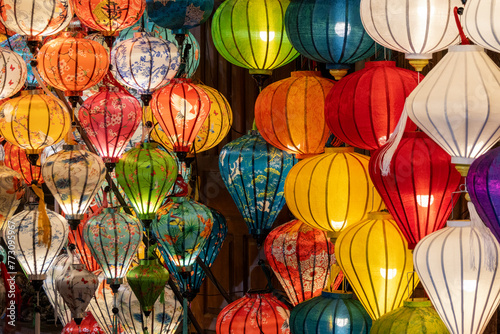 Colorful lanterns spread light on the old street of Hoi An Ancient Town  Vietnam