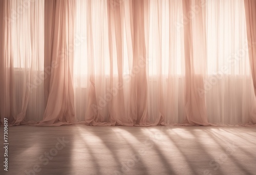 Soft Light  Empty Room with Translucent Curtains in Peach Fuzz Color