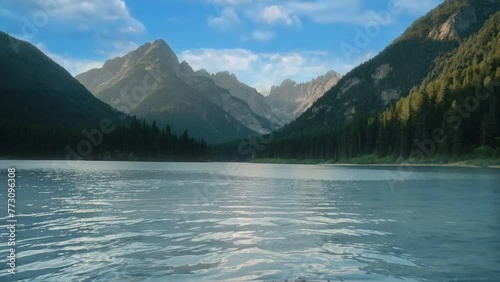 lake in the mountains, seamless looping 4k animation video background photo