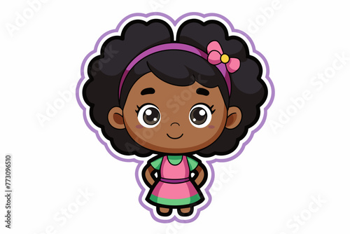 Cute black girl sticker vector on white background.
