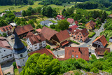 Townscape panorama of village Wichsenstein with church St. Erhard in in Franconian Switzerland, Bavaria, Germany