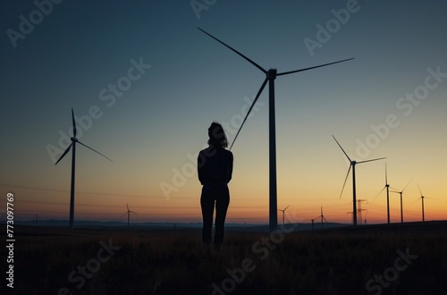 Dusk at wind energy farm