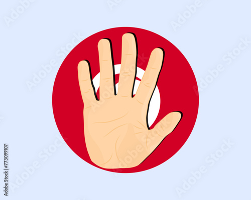 Tunisia flag with hand stop sign, protest and human rights idea