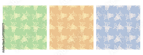 Set of 3 Seamless botanical pattern for fabrics. For use in graphics.