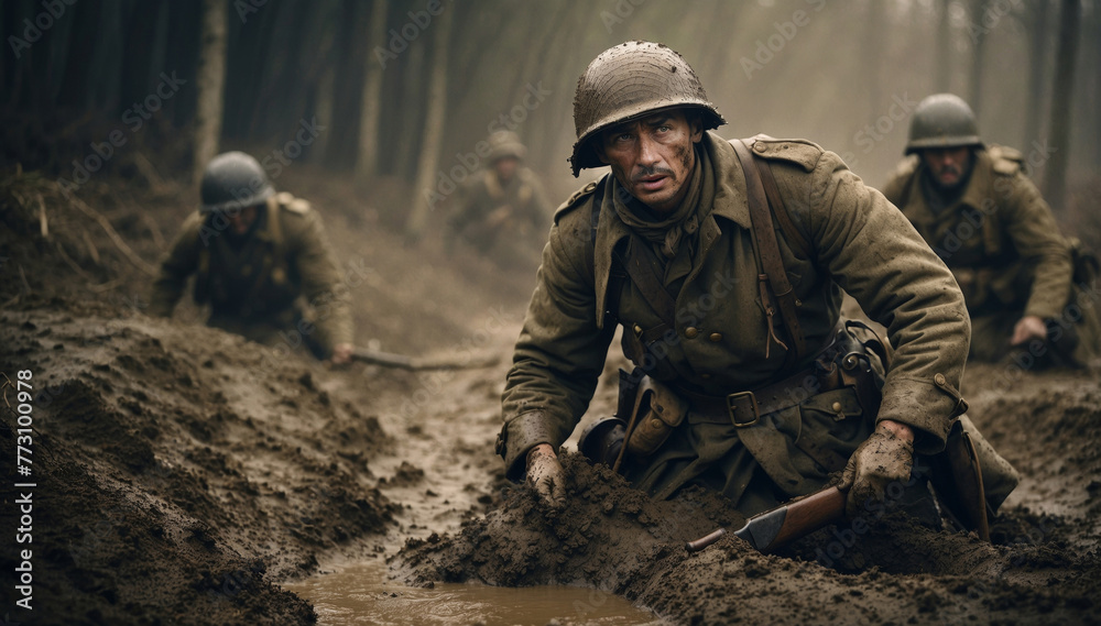 Soldiers in War trench warfare mud and slush Soldiers in War trench warfare mud and slush
