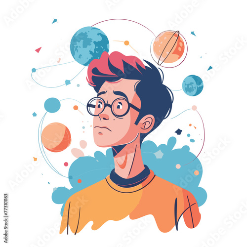 Artistic blend of a person and vibrant space elements