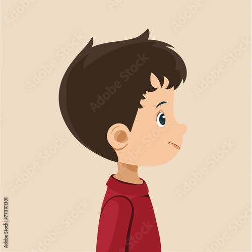 Cartoon boy in red, side profile view.