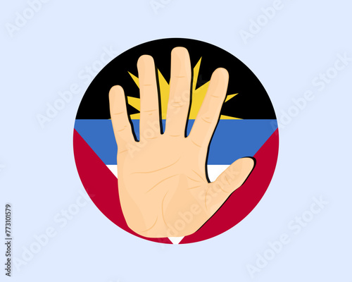 Antigua And Barbuda flag with hand stop sign, protest and human rights idea