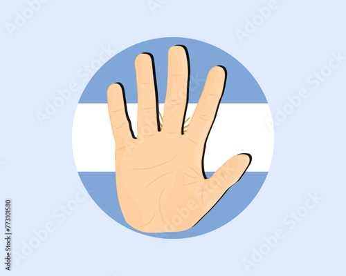 Argentina flag with hand stop sign, protest and human rights idea