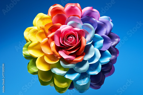Flower in LGBT colors on blue background, sexual and gender minority concept. photo