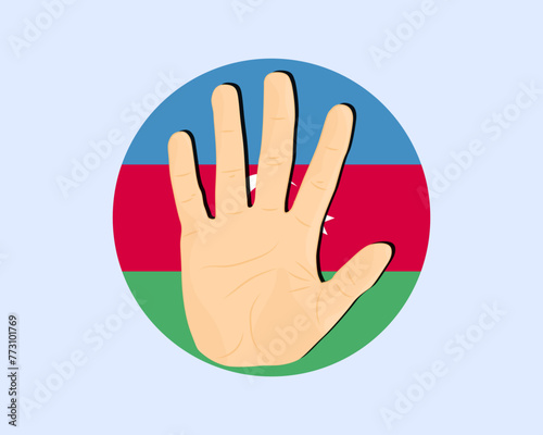 Azerbaijan flag with hand stop sign, protest and human rights idea