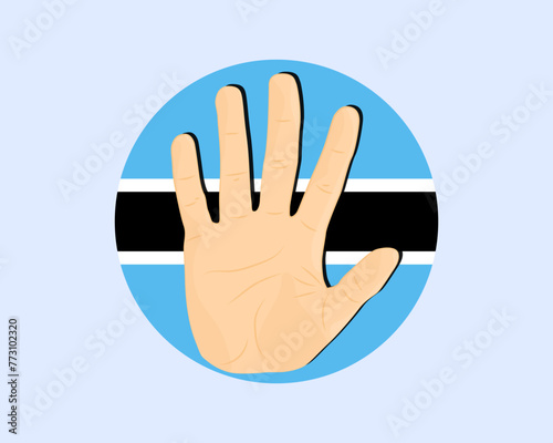 Botswana flag with hand stop sign, protest and human rights idea