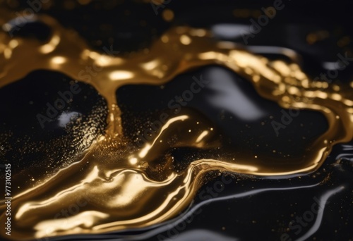 Abstract art black paint background with liquid gold fluid grunge texture.