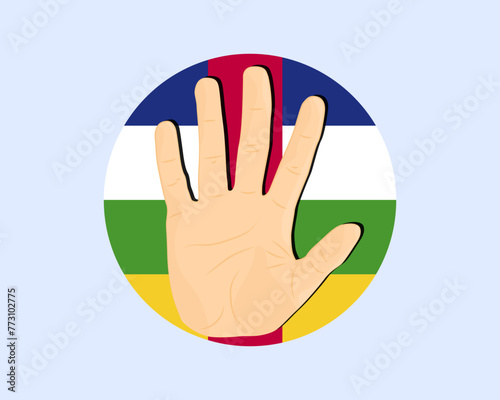 Central African R. flag with hand stop sign, protest and human rights idea